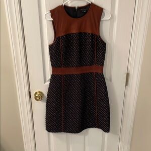 Anthropology Theory Brown A-Line Mini Dress Crew Neck Sleeveless